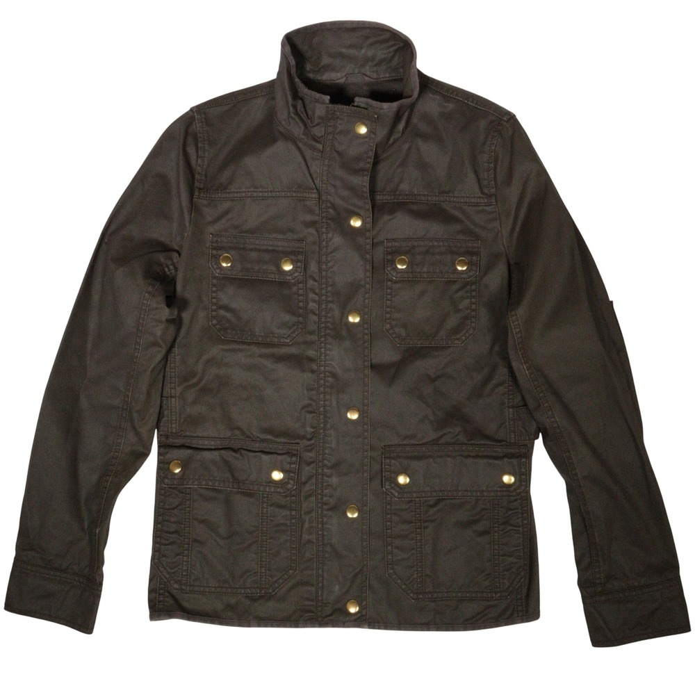 J.Crew Field Jacket Utility Military Multi-Pocket Brown Waxed Cotton Women S